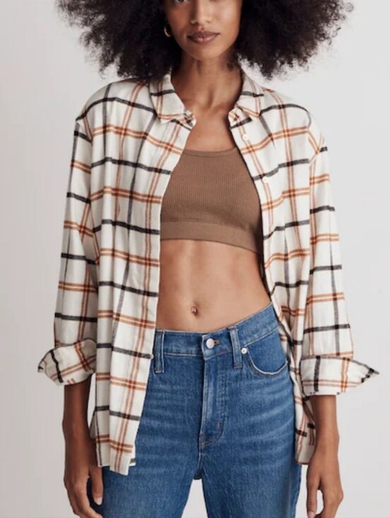 Madewell Tops - Madewell Flannel Oversized Boyfriend Shirt in Plaid Antique Cream